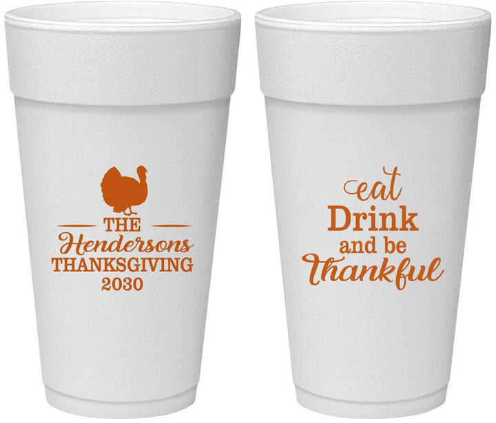 Personalized Thanksgiving 24 oz Foam Cups - Eat Drink Thankful | 260036