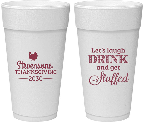 Personalized Thanksgiving 24 oz Foam Cups - Turkey Stuffed | 260037