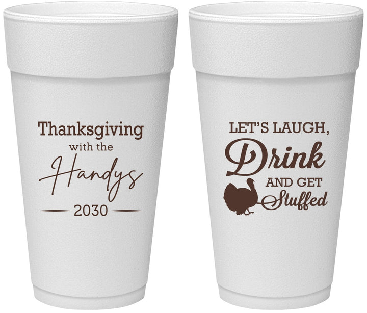 Personalized Thanksgiving 24 oz Foam Cups - Turkey Stuffed | 260038