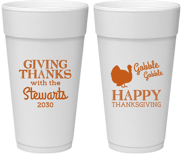 Personalized Thanksgiving 24 oz Foam Cups - Gobble Gobble | 260040