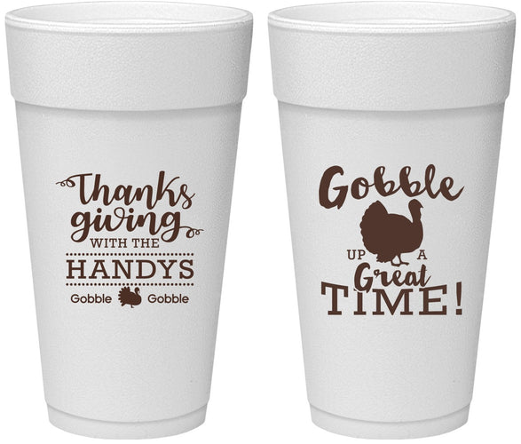 Personalized Thanksgiving 24 oz Foam Cups - Turkey Gobble | 260043