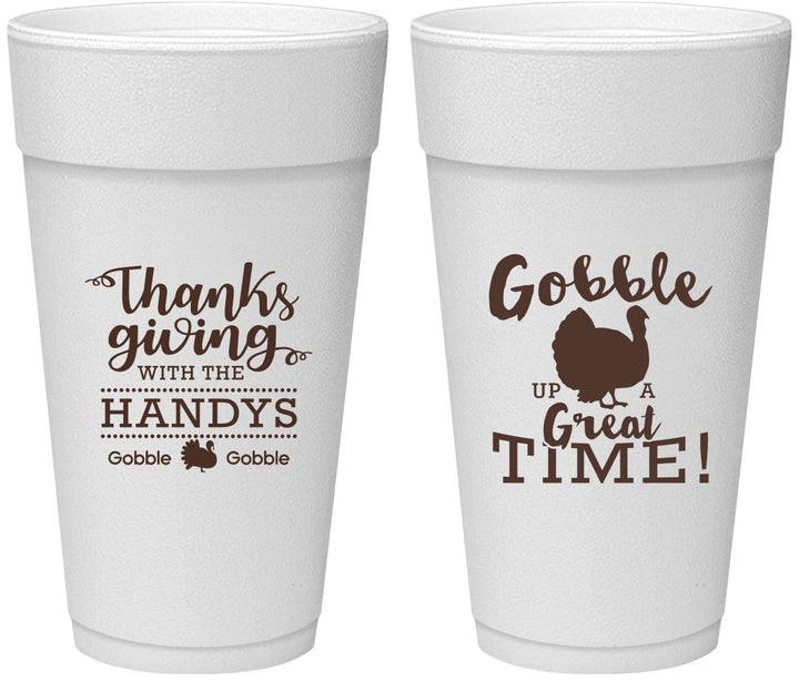 Personalized Thanksgiving 24 oz Foam Cups - Turkey Gobble | 260043