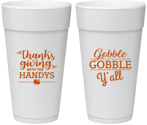 Personalized Thanksgiving 24 oz Foam Cups - Gobble Gobble | 260044