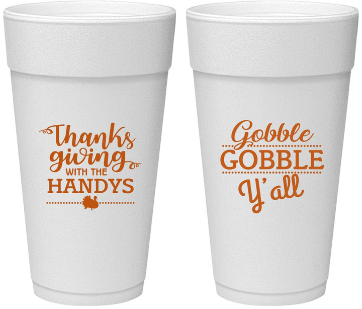 Personalized Thanksgiving 24 oz Foam Cups - Gobble Gobble | 260044