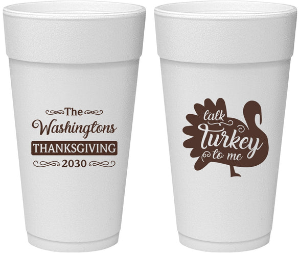 Personalized Thanksgiving 24 oz Foam Cups - Talk Turkey To Me | 260046