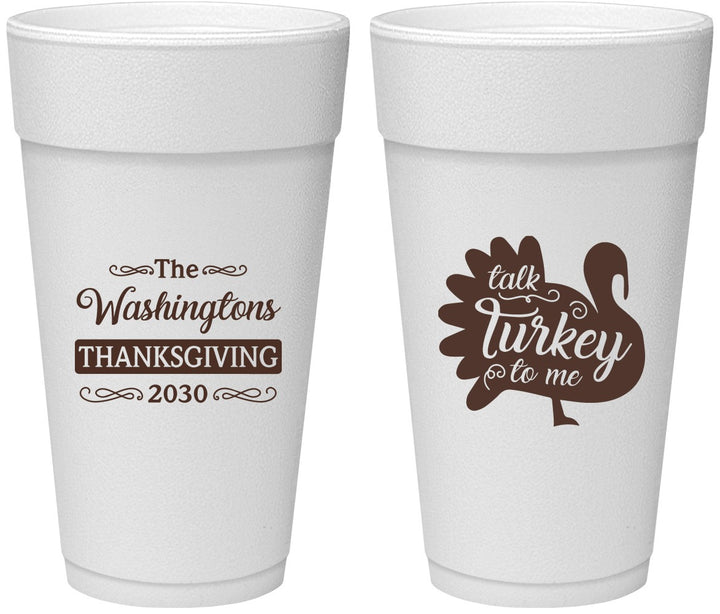 Personalized Thanksgiving 24 oz Foam Cups - Talk Turkey To Me | 260046