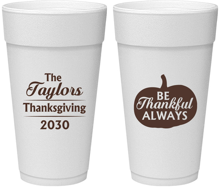Personalized Thanksgiving 24 oz Foam Cups - Pumpkin Thankful | 260047