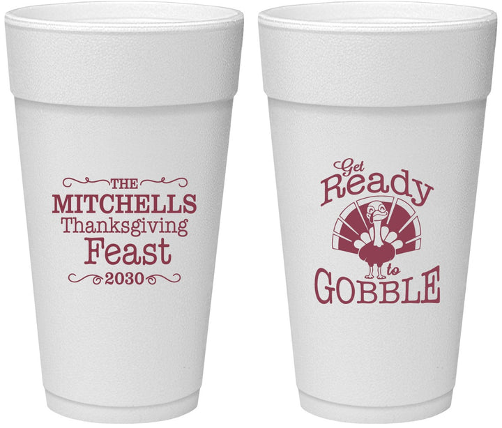 Personalized Thanksgiving 24 oz Foam Cups - Turkey Gobble | 260049