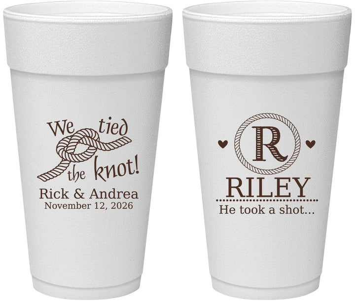 Personalized Wedding 24 oz Foam Cups - We Tied The Knot | 263