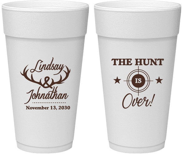 Personalized Wedding 24 oz Foam Cups - The Hunt Is Over | 266