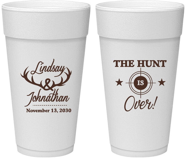 Personalized Wedding 24 oz Foam Cups - The Hunt Is Over | 266