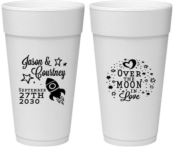 Personalized Wedding 24 oz Foam Cups - Over The Moon In Love | 267