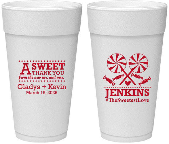 Personalized Wedding 24 oz Foam Cups - Sweet Thank You | 269