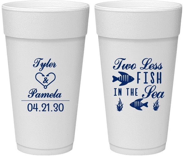 Personalized Wedding 24 oz Foam Cups - Two Less Fish In The Sea | 270