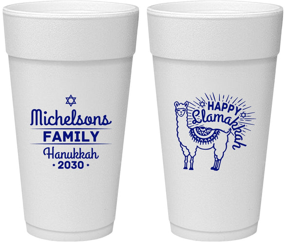 Personalized Hanukkah 24 oz Foam Cups - Llamakkah | 270017