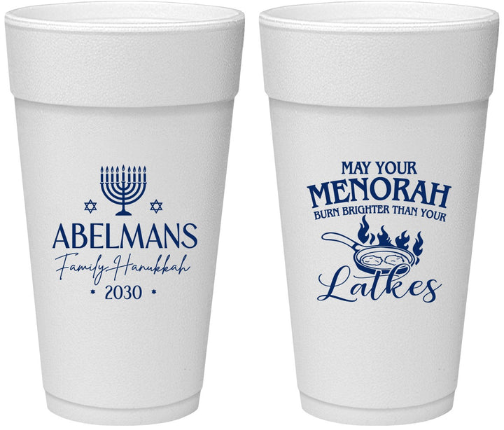 Personalized Hanukkah 24 oz Foam Cups - Menorah Latkes | 270019