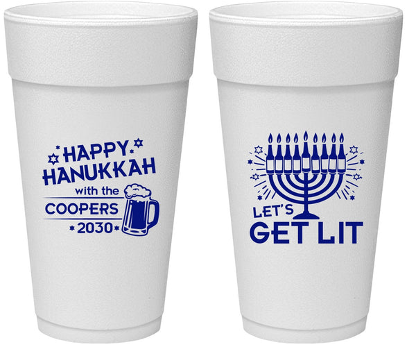 Personalized Hanukkah 24 oz Foam Cups - Lets Get Lit | 270021