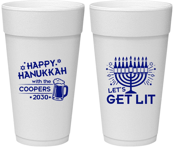 Personalized Hanukkah 24 oz Foam Cups - Lets Get Lit | 270021