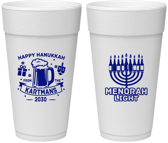 Personalized Hanukkah 24 oz Foam Cups - Menorah | 270028