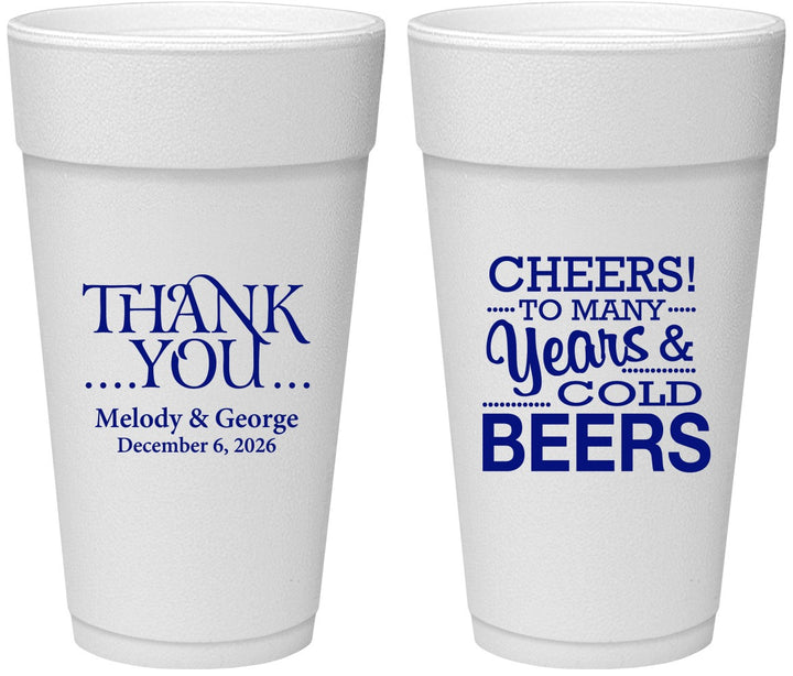 Personalized Wedding 24 oz Foam Cups - Cheers Years Cold Beers | 271