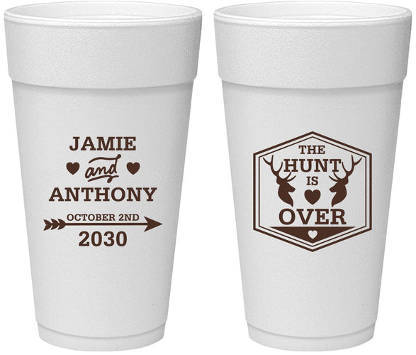 Personalized Wedding 24 oz Foam Cups - The Hunt Is Over | 272