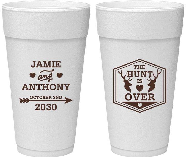 Personalized Wedding 24 oz Foam Cups - The Hunt Is Over | 272