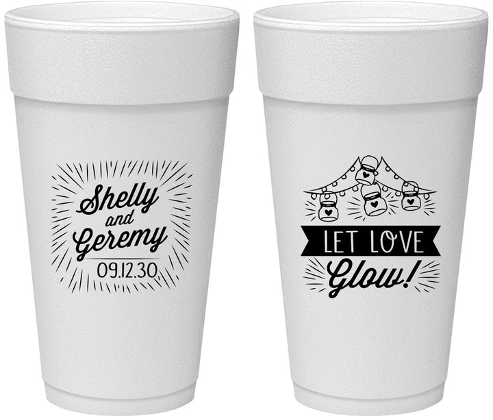 Personalized Wedding 24 oz Foam Cups - Let Love Glow | 273