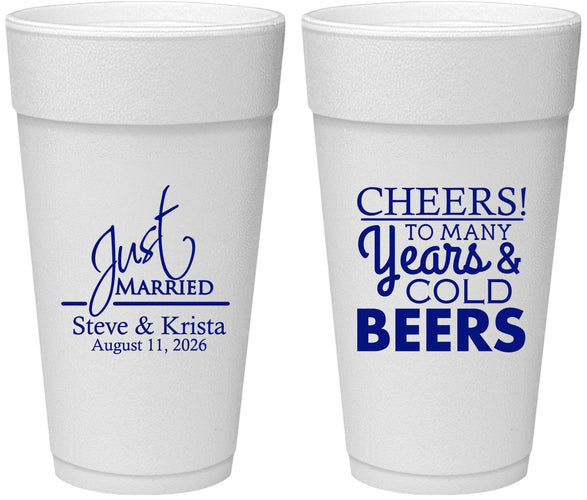 Personalized Wedding 24 oz Foam Cups - Cheers Years Cold Beers | 274