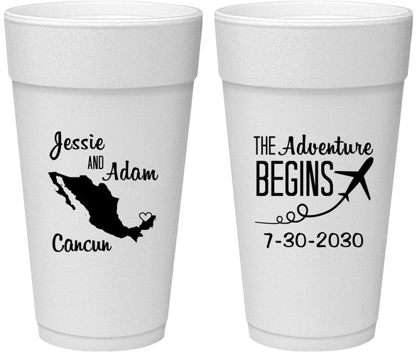 Personalized Wedding 24 oz Foam Cups - The Adventure Begins | 275