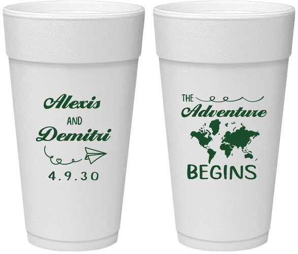 Personalized Wedding 24 oz Foam Cups - The Adventure Begins | 276