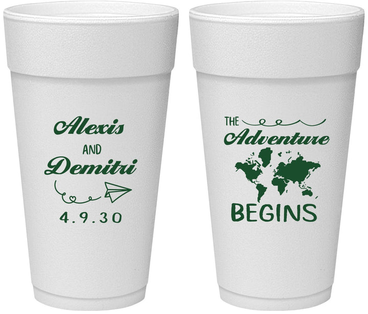 Personalized Wedding 24 oz Foam Cups - The Adventure Begins | 276