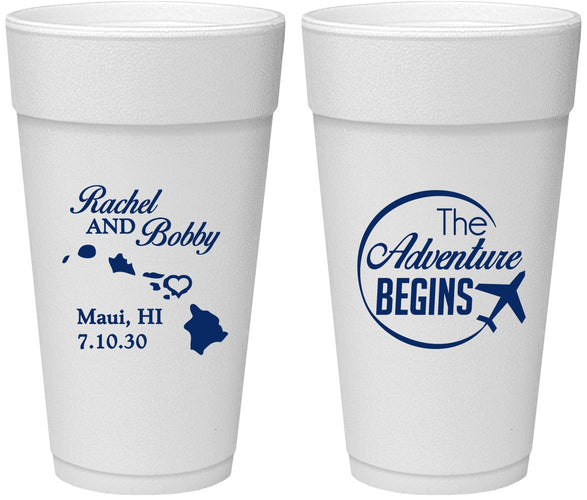 Personalized Wedding 24 oz Foam Cups - The Adventure Begins | 278