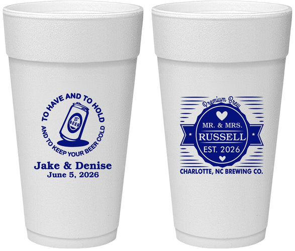 Personalized Wedding 24 oz Foam Cups - To Have And To Hold | 279