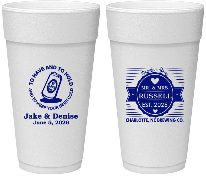 Personalized Wedding 24 oz Foam Cups - To Have And To Hold | 279