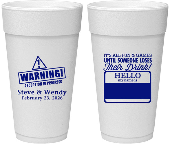 Personalized Wedding 24 oz Foam Cups - Hello My Name Is | 280
