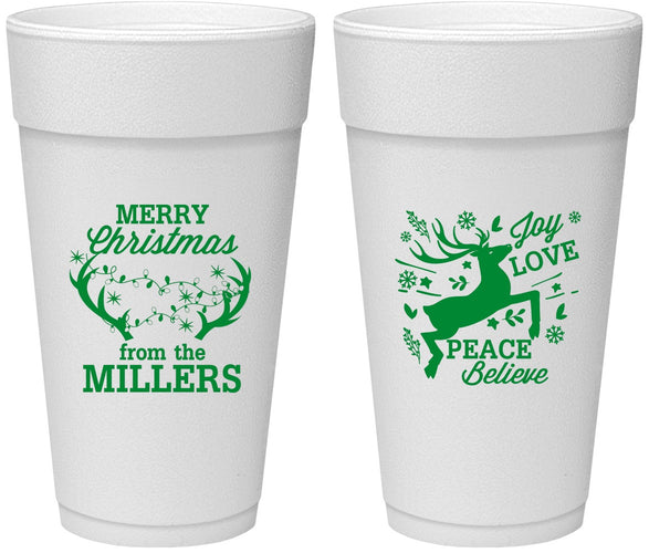 Personalized Christmas 24 oz Foam Cups - Reindeer | 280003
