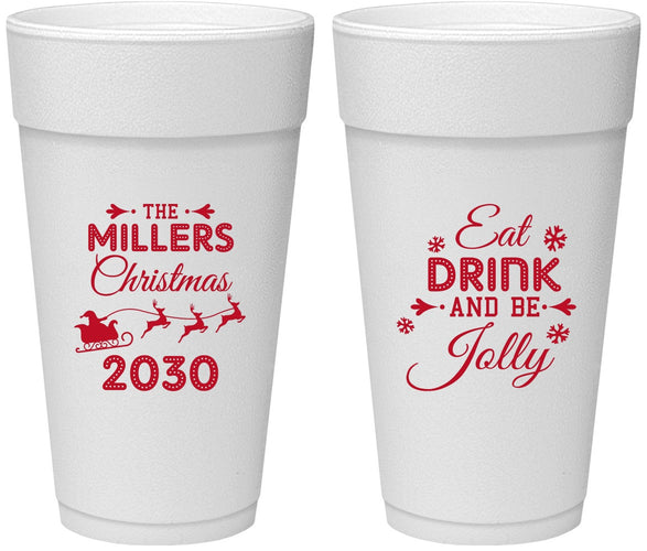 Personalized Christmas 24 oz Foam Cups - Eat Drink And Be Jolly | 280010