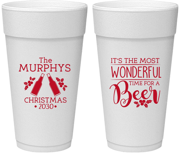 Personalized Christmas 24 oz Foam Cups - Wonderful Time For A Beer | 280012