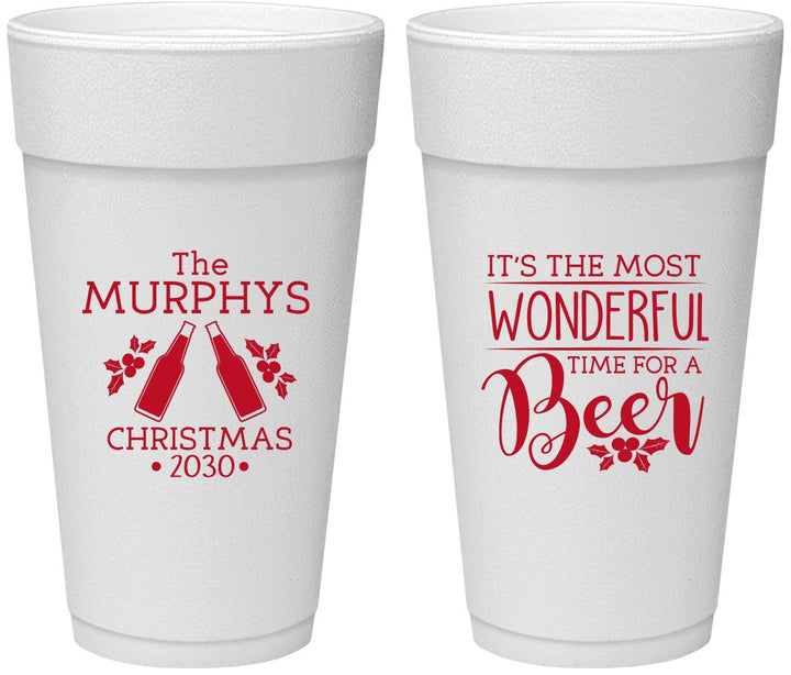 Personalized Christmas 24 oz Foam Cups - Wonderful Time For A Beer | 280012