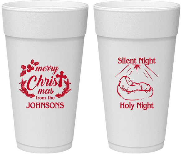 Personalized Christmas 24 oz Foam Cups - Silent Night Holy Night | 280018