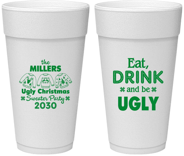 Personalized Christmas 24 oz Foam Cups - Ugly Sweater | 280023