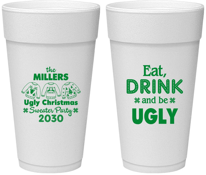 Personalized Christmas 24 oz Foam Cups - Ugly Sweater | 280023