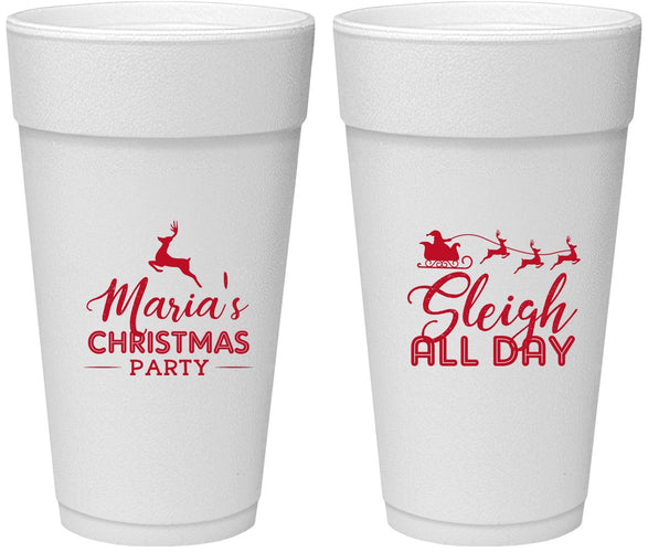 Personalized Christmas 24 oz Foam Cups - Sleigh All Day | 280030