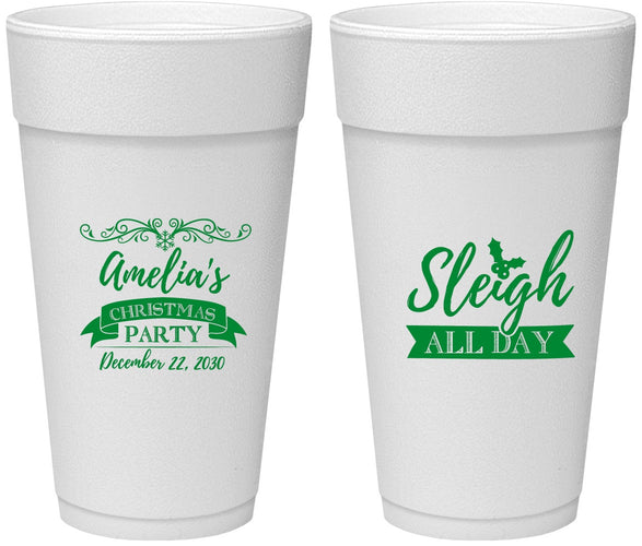Personalized Christmas 24 oz Foam Cups - Sleigh All Day | 280031
