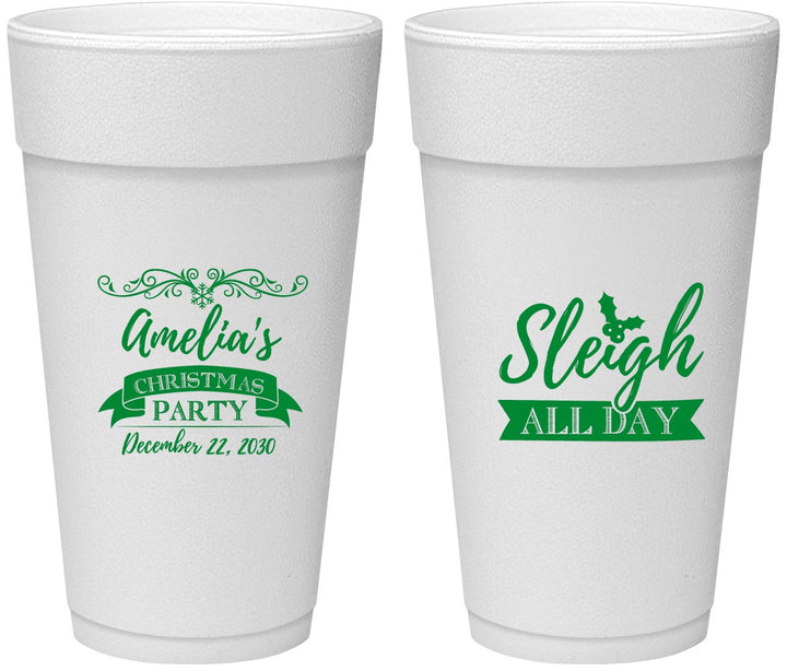 Personalized Christmas 24 oz Foam Cups - Sleigh All Day | 280031
