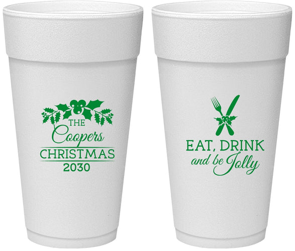Personalized Christmas 24 oz Foam Cups - Eat Drink And Be Jolly | 280033