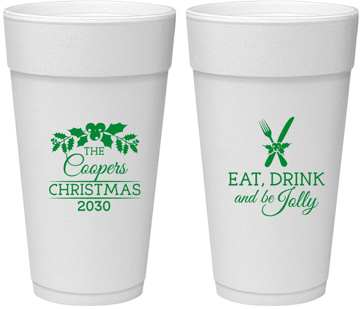 Personalized Christmas 24 oz Foam Cups - Eat Drink And Be Jolly | 280033