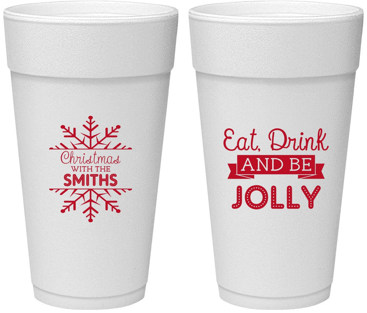 Personalized Christmas 24 oz Foam Cups - Eat Drink Jolly | 280040