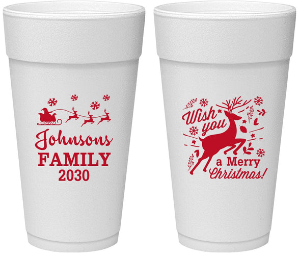 Personalized Christmas 24 oz Foam Cups - Reindeer | 280044