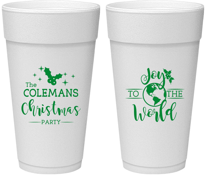 Personalized Christmas 24 oz Foam Cups - Joy To The World | 280045